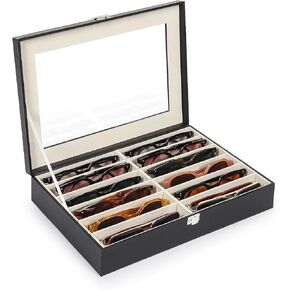 علبة منظم النظارات الشمسية مع 16 فتحة قابلة للتعديل ، تعرض النظارات مع غطاء ، صندوق تخزين النظارات للنظارات الكبيرة in Kuwait