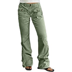 Flamingals Straight Leg Mid Waist with Solid Flap Pockets Pants for Women in Kuwait