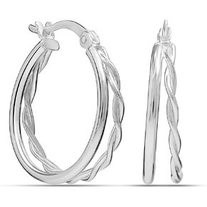 Charmsy 925 Sterling Silver Hoop Earrings for Women | Classic Round Twisted Italian Double Layered Click-Top Earring Hoops in Saudi Arabia