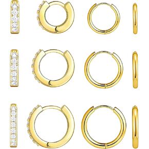 5A Cubic Zirconia Hypoallergenic Earrings Set: 6 Pairs 18K Gold Plated Surgical Steel Cute Small Huggie Hoops, Dainty Cartilage Earrings for Sensitive Ear Women Trendy Jewelry Gift in Saudi Arabia