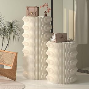 Pedestal Stand For Parties Display Stand Ornament Expandable Retail Risers Collapsible Foldable Pedestal Shelves Plant Stands Decorative Storage Platform For Home Wedding Decor Stores Figurines (White, D15.75"xH30.71") in Kuwait