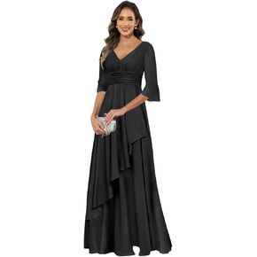 Gjvgj 3/4 Sleeve Mother of The Bride Dresses Chiffon V-Neck Ruched Long Grandmother of Groom Dress in Kuwait