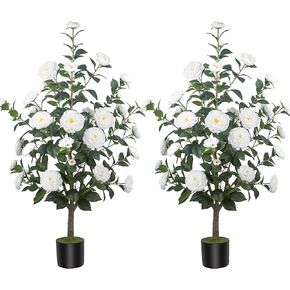 HanJoy 1Pack 47.24"/3.94FT Artificial Camellia Trees with 36 White Flowers in Cement Pots – Lifelike Fake Trees for Front Porch, Home, Indoor Outdoor Spring Decor, Office or Housewarming Gifts in Saudi Arabia