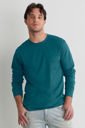 Fair Indigo Men's Organic All-Cotton Long Sleeve Crew Neck T-Shirt in Saudi Arabia