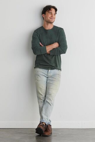 Fair Indigo Men's Organic All-Cotton Long Sleeve Crew Neck T-Shirt in Saudi Arabia