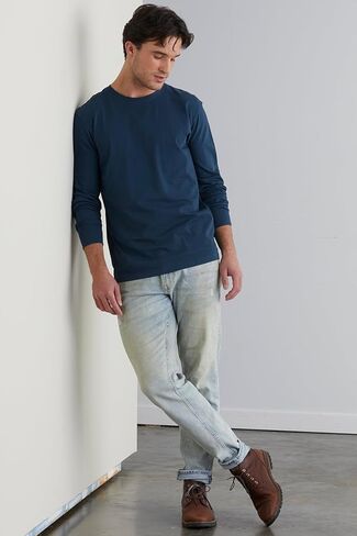 Fair Indigo Men's Organic All-Cotton Long Sleeve Crew Neck T-Shirt in Saudi Arabia