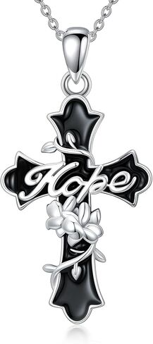 AOBOCO Black Cross Blessed Necklace 925 Sterling Silver Cross Flower Pendant Faith Christian Religious Jewelry Gift for Women Men Her in Saudi Arabia