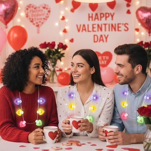 VioraWhite 4 حزمة عيد الحب تضيء القلائد محادثة قلوب توهج وامض قلادة LED للنساء الوردي على شكل قلب قلادة لوازم الحفلات لعيد الحب الذكرى السنوية للمجوهرات هدايا لها in Kuwait