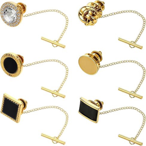 6 Pcs Tie Tack for Men Copper Tack Clutch with Chain Tie Clip Suit Accessories Regular Tie Chain Necktie Lapel Pins for Business Hat Wedding Birthday in Saudi Arabia