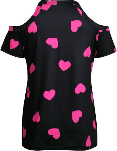 Womens V Neck Short Sleeve Shirts Cold Shoulder Heart Print Summer Slim Casual Party Tops Blouses in Saudi Arabia
