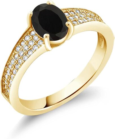 Gem Stone King 18K Yellow Gold Plated Silver Black Onyx Engagement Ring For Women (2.08 Cttw, Oval 8X6MM, Gemstone December Birthstone, Size 7) in Saudi Arabia