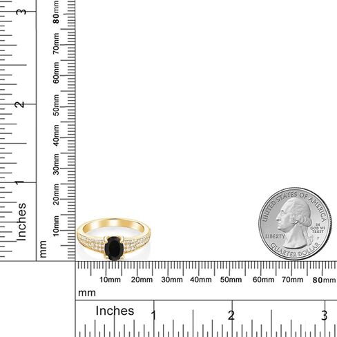 Gem Stone King 18K Yellow Gold Plated Silver Black Onyx Engagement Ring For Women (2.08 Cttw, Oval 8X6MM, Gemstone December Birthstone, Size 7) in Saudi Arabia