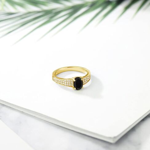 Gem Stone King 18K Yellow Gold Plated Silver Black Onyx Engagement Ring For Women (2.08 Cttw, Oval 8X6MM, Gemstone December Birthstone, Size 7) in Saudi Arabia