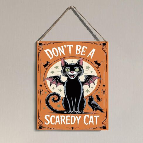 Funny Halloween Cat Home Decor Cats Wall Sign Cat Lover Gifts Gothic Room Bedroom Wall Decor Halloween Party Decorations Gifts for Women Men Friend Don't Be a Scaredy Sign in Saudi Arabia