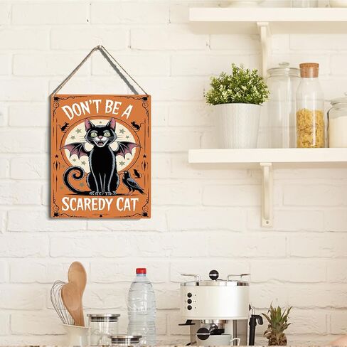 Funny Halloween Cat Home Decor Cats Wall Sign Cat Lover Gifts Gothic Room Bedroom Wall Decor Halloween Party Decorations Gifts for Women Men Friend Don't Be a Scaredy Sign in Saudi Arabia