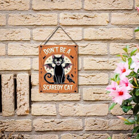 Funny Halloween Cat Home Decor Cats Wall Sign Cat Lover Gifts Gothic Room Bedroom Wall Decor Halloween Party Decorations Gifts for Women Men Friend Don't Be a Scaredy Sign in Saudi Arabia