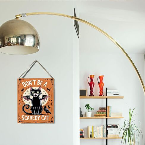 Funny Halloween Cat Home Decor Cats Wall Sign Cat Lover Gifts Gothic Room Bedroom Wall Decor Halloween Party Decorations Gifts for Women Men Friend Don't Be a Scaredy Sign in Saudi Arabia