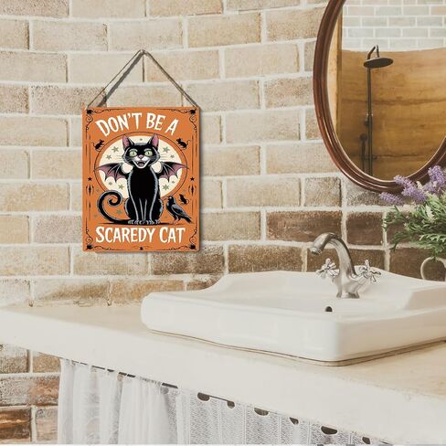Funny Halloween Cat Home Decor Cats Wall Sign Cat Lover Gifts Gothic Room Bedroom Wall Decor Halloween Party Decorations Gifts for Women Men Friend Don't Be a Scaredy Sign in Saudi Arabia