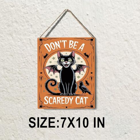 Funny Halloween Cat Home Decor Cats Wall Sign Cat Lover Gifts Gothic Room Bedroom Wall Decor Halloween Party Decorations Gifts for Women Men Friend Don't Be a Scaredy Sign in Saudi Arabia