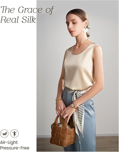FEELITS Womens 100% Mulberry Silk Tank Top - 19 Momme Silk, Loose Fit Casual Flowy Sleeveless Summer Tops Clothes Outfits in Saudi Arabia