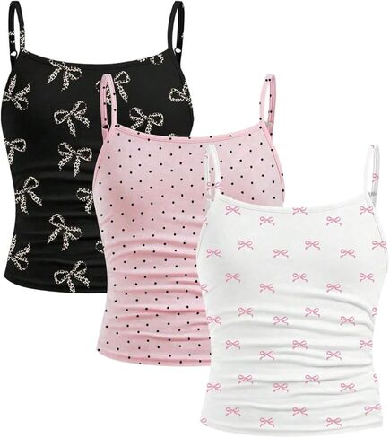 SHENHE Women's 3 Pack Camisoles Bow Print Polka Dots Y2k Coquette Spaghetti Strap Crop Tank Cami in Saudi Arabia