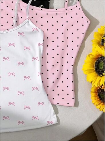 SHENHE Women's 3 Pack Camisoles Bow Print Polka Dots Y2k Coquette Spaghetti Strap Crop Tank Cami in Saudi Arabia