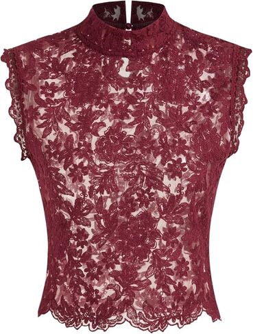 CIDER Lace Top See Through Floral Sleeveless Mock Neck Tank Top Mandarin Collar Elegant Lace Blouse Shirt in Saudi Arabia