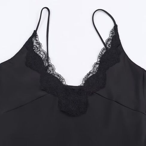 FWSAM Women Sexy Deep V Neck Silk Satin Crop Cami Top Trendy Slim Fit Spaghetti Strap Backless Lace Trim Tank Top in Saudi Arabia