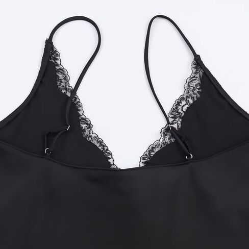 FWSAM Women Sexy Deep V Neck Silk Satin Crop Cami Top Trendy Slim Fit Spaghetti Strap Backless Lace Trim Tank Top in Saudi Arabia