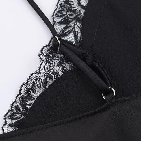 FWSAM Women Sexy Deep V Neck Silk Satin Crop Cami Top Trendy Slim Fit Spaghetti Strap Backless Lace Trim Tank Top in Saudi Arabia