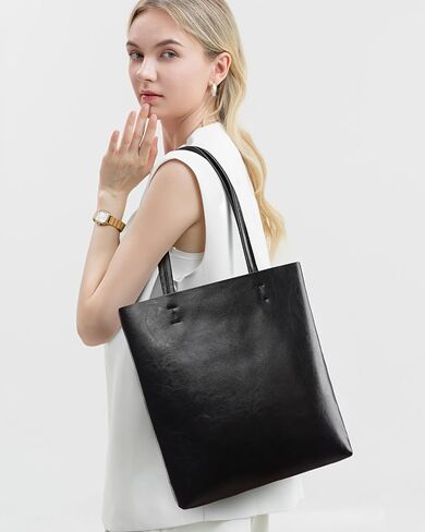 Women's Genuine Cowhide Tote Shoulder Bag - Top Grain Leather Zippered Large Work Handbag in Saudi Arabia