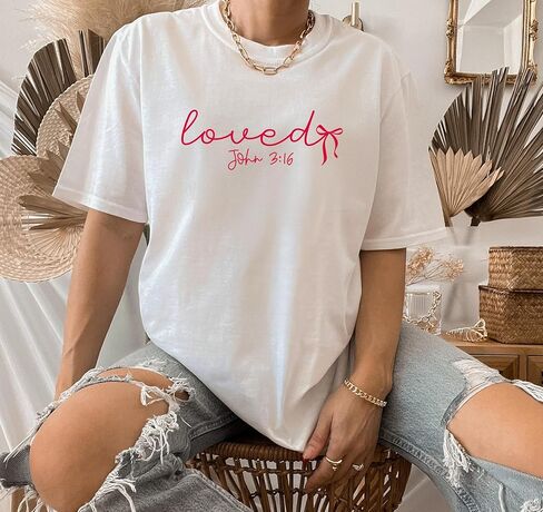 سويت شيرت Loved John 3:16، قميص Loved Bible Valentine Day، تي شيرت Christian Valentine، سترة آية الكتاب المقدس متعددة الألوان in Kuwait