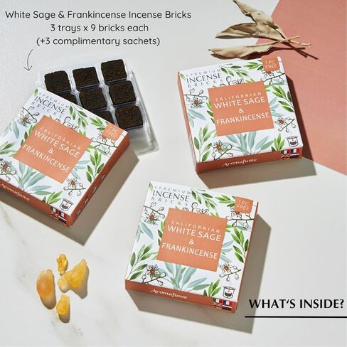 White Sage and Frankincense Incense Bricks by Aromafume | 3x9 Bricks | Sage Incense for Cleansing Negative Energy & Protection | Sage for Smokeless Smudging & Spiritual Cleansing in Saudi Arabia