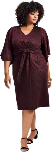 Avenue Women's Plus Size Anastasia Metallic Knit Tie Front Dress in Saudi Arabia
