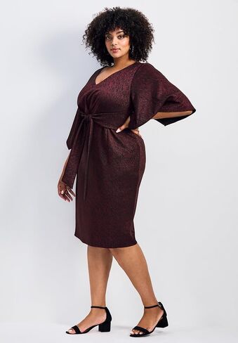 Avenue Women's Plus Size Anastasia Metallic Knit Tie Front Dress in Saudi Arabia