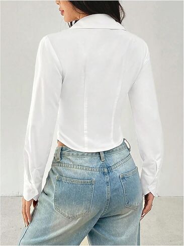 WDIRARA Women's Long Sleeve Button Down Shirts Collared Blouse Dressy Work Tops in Saudi Arabia