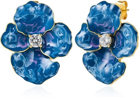 Cicy Bell Flower Earrings for Women Trendy 18k Gold Plated Iris Enamel Cubic Zirconia Spring Summer Boho Statement Stud Earrings Jewelry Gifts in Saudi Arabia