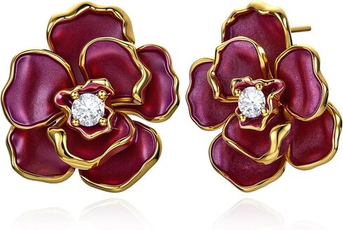 Cicy Bell Flower Earrings for Women Trendy 18k Gold Plated Iris Enamel Cubic Zirconia Spring Summer Boho Statement Stud Earrings Jewelry Gifts in Saudi Arabia