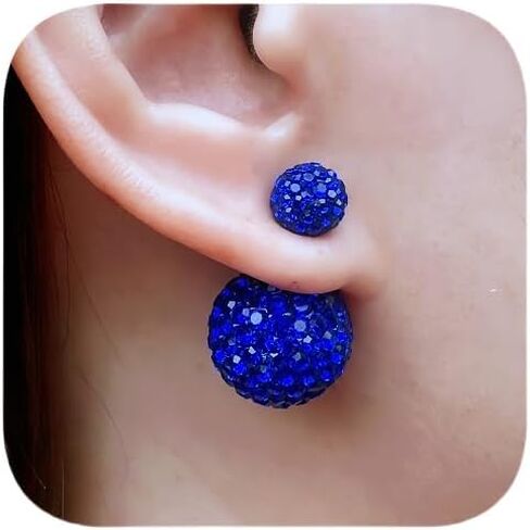 Crystal Rhinestone Double Ball Stud Earrings Fireball Disco Ball Pave Beads Earrings Hypoallergenic Jewelry for Women, 16mm × 8mm in Saudi Arabia