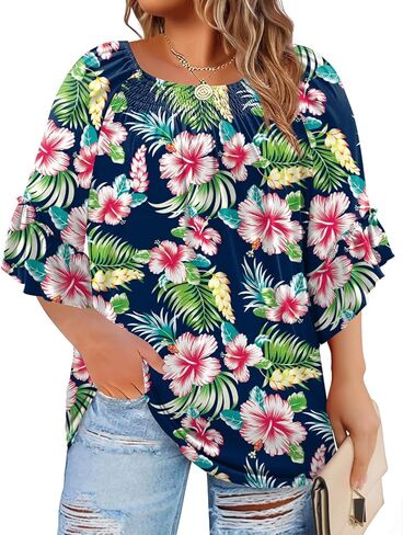 WIHOLL Plus Size Tops for Women 3/4 Length Sleeve Blouses Dressy Casual Tshirts Shirts Fahion Summer Outfits in Saudi Arabia