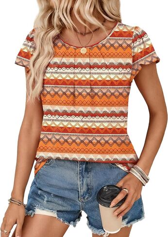 OFEEFAN Womens Summer Tops Ruffle Sleeve Pleated Front Blouses Business Casual Shirts for Women Fashion Clothes in Saudi Arabia