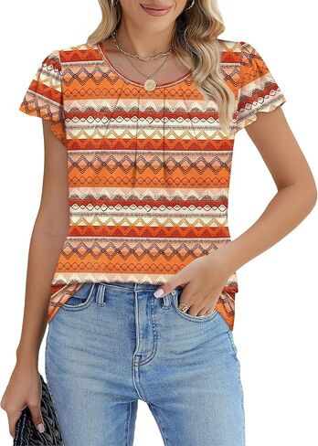 OFEEFAN Womens Summer Tops Ruffle Sleeve Pleated Front Blouses Business Casual Shirts for Women Fashion Clothes in Saudi Arabia