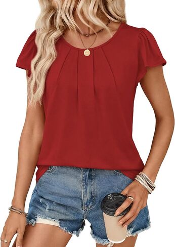 OFEEFAN Womens Summer Tops Ruffle Sleeve Pleated Front Blouses Business Casual Shirts for Women Fashion Clothes in Saudi Arabia