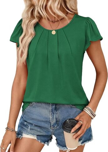 OFEEFAN Womens Summer Tops Ruffle Sleeve Pleated Front Blouses Business Casual Shirts for Women Fashion Clothes in Saudi Arabia