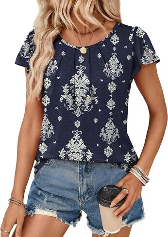 OFEEFAN Womens Summer Tops Ruffle Sleeve Pleated Front Blouses Business Casual Shirts for Women Fashion Clothes in Saudi Arabia