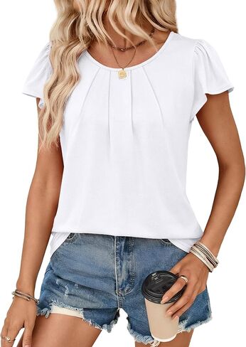 OFEEFAN Womens Summer Tops Ruffle Sleeve Pleated Front Blouses Business Casual Shirts for Women Fashion Clothes in Saudi Arabia