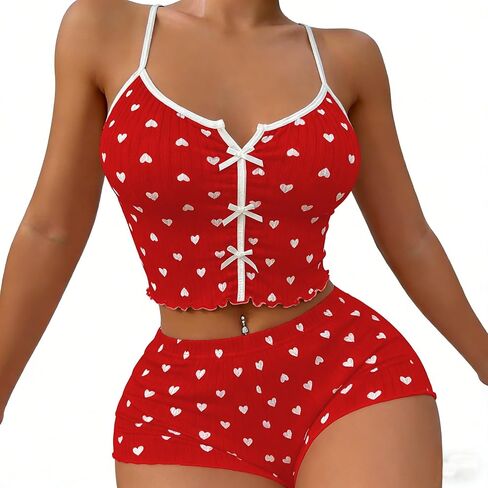 SGYHO طقم بيجامات عيد الحب للنساء من الدانتيل مزركش بلوزات وسروال قصير ملابس نوم الحب القلب الجرافيك ملابس نوم رومانسية in Kuwait
