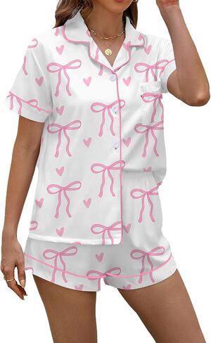 PUNINGXS بيجامة نسائية كاجوال مع قميص مطبوع بأكمام قصيرة وأزرار سفلية وشورت Pjs Loungewear Set in Saudi Arabia