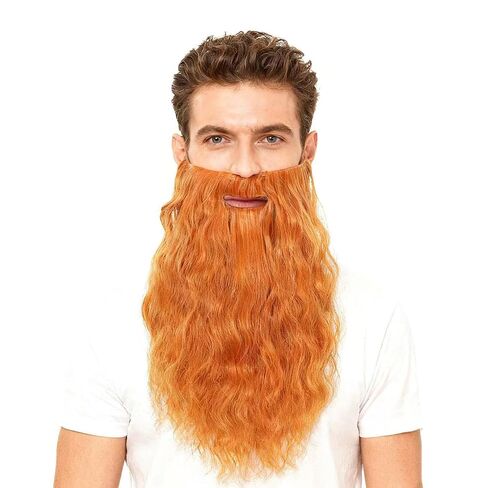 FVCENT Fake Long Beard Men's Mustache Old Man Long Plush Beard Male Makeup Cosplay Stage Performance Party Costume Supplies (Long Curly Orange) in Saudi Arabia