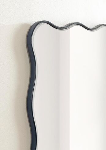 كيت ولوريل فيونا مرآة مستطيلة حديثة ذات صدفي؛ 24 × 36؛ الأزرق الداكن؛ مرآة حمام مزخرفة فوق الحوض مع حافة مموجة فريدة من نوعها لإضفاء لمسة جمالية على ديكور الحائط المتموج in Saudi Arabia